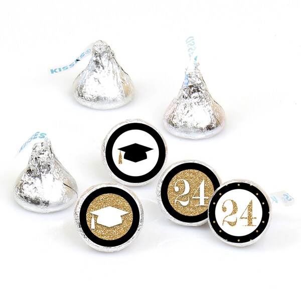 Tassel Worth The Hassle - Gold - 2024 Graduation Party Round Candy Sticker Favors - Labels Fit Chocolate Candy (1 Sheet of 108)