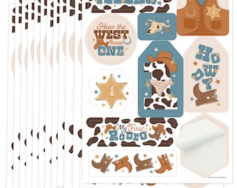 My First Rodeo - Little Cowboy 1st Birthday Party Favor Sticker Set - 12 Sheets - 120 Stickers