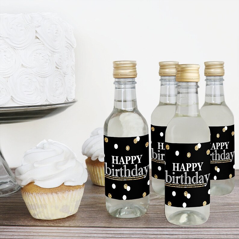 Adult Happy Birthday Gold Mini Wine and Champagne Bottle Etsy