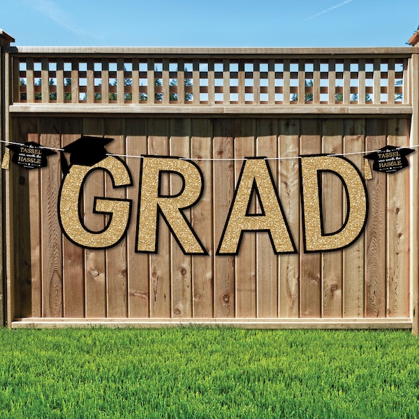 Tassel Worth The Hassle - Gold - Large Graduation Party Decorations - GRAD - Outdoor Letter Banner
