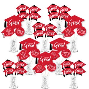 Red Grad - Best is Yet to Come - 2026 Red Graduation Party Centerpiece Sticks - Showstopper Table Toppers - 35 Pieces