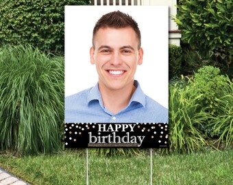 Custom Adult Happy Birthday - Gold Photo Yard Sign - Outdoor Lawn Photo Decorations - Birthday Party Photo Decorations - Birthday Party...