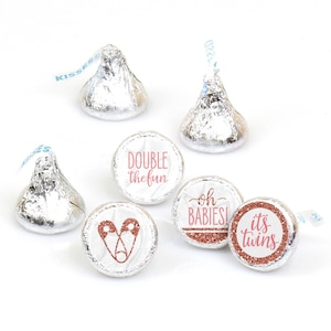 It’s Twin Girls - Pink and Rose Gold Twins Baby Shower Round Candy Sticker Favors - Labels Fit Chocolate Candy (1 sheet of 108)