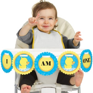 Duck - 1st Birthday - I Am One - First Birthday High Chair Banner -  Ducky Duck Girl First Birthday Party Decorations