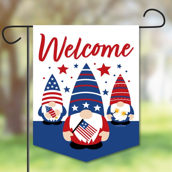 Patriotic Gnomes - Outdoor Lawn and Yard Home Decorations - Holiday Gnome Party Garden Flag - 12 x 15.25 inches Il_570xn