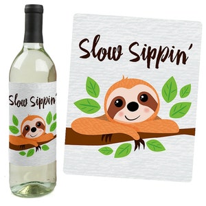 Let's Hang Sloth Wine Bottle Labels Sloth Wine Labels Sloth Party Gifts for Men and Women Set of 4 Sticker Labels image 4