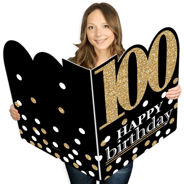 Adult 100th Birthday- Gold - Happy Birthday Big Greeting Card - Giant Shaped Jumborific Card - 16.5 x 22 inches