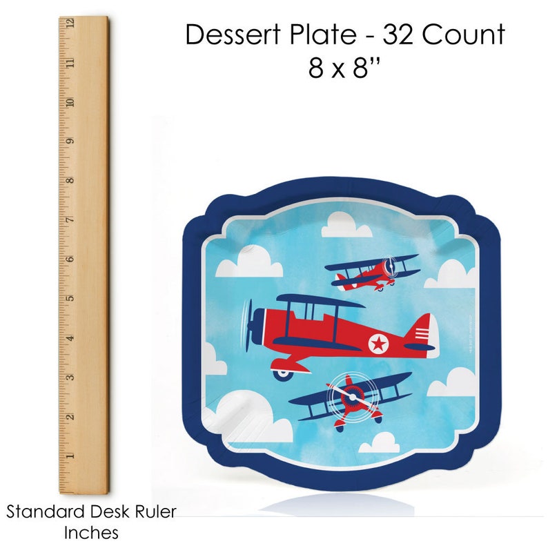 Vintage Plane Baby Shower or Birthday Party Tableware Plates and Napkins Airplane Party -32 piece place setting Taking Flight Airplane