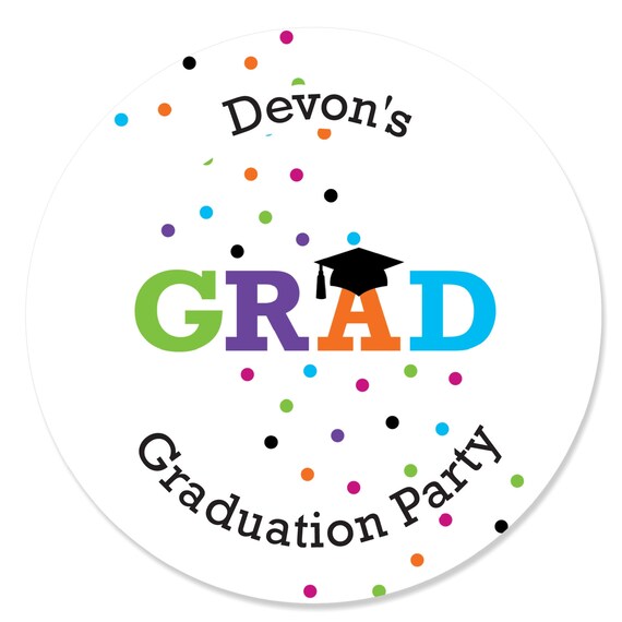 Graduation Party Favor Sticker Labels - Custom Hats Off Grad Circle Stickers - Youth Graduation Party Supplies - 24 Stickersckers Il_570xn