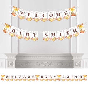 Follaje de otoño personalizado para bebé, banderines y decoraciones para fiesta de bienvenida al bebé con hojas de otoño personalizadas, cartel de bienvenida con nombre personalizado para bebé