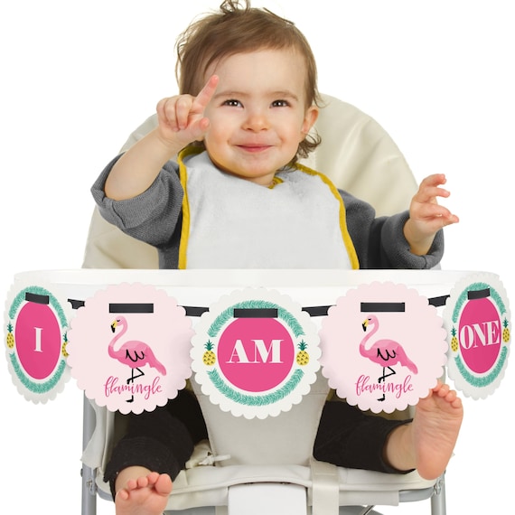 Pink Flamingo - 1st Birthday - I Am One - First Birthday High Chair Banner - 1st Birthday Party Decorations - Tropical Summer Birthday Party Il_570xn
