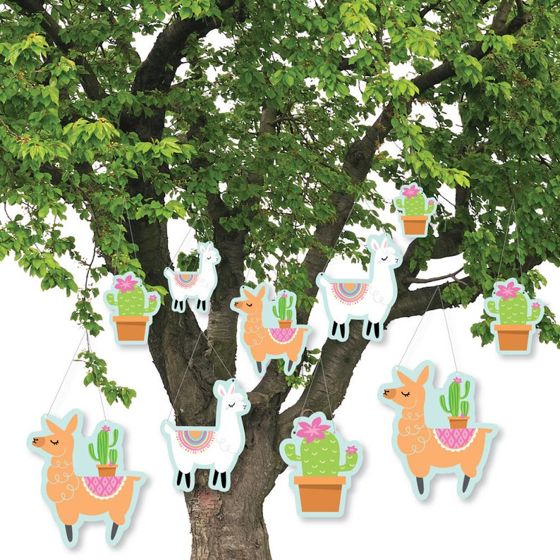 Llama Party Baby Shower and Birthday Decor Hanging Whole Llama Fun Outdoor Llama Fiesta Porch /& Tree Yard Decorations 10 Pc.