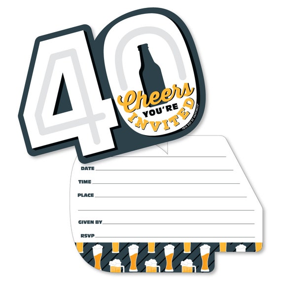 Cheers and Beers to 40 Years - Shaped Fill-In Invitations - 40th Birthday Party Invitation Cards with Envelopes - Set of 12 Il_570xn