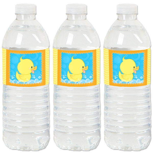 Ducky Duck - Water Bottle Sticker Labels - Waterproof Self Stick Labels - Baby Shower & Birthday Party Favors - 20 Ct.