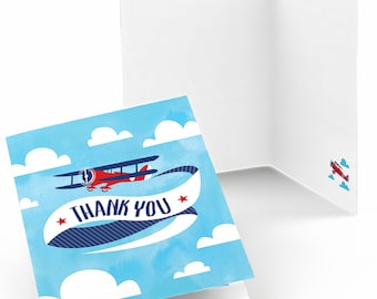 Taking Flight - Airplane Thank You Cards - Vintage Plane - Baby Shower Thank You Cards - Birthday Thank You's - Set of 8 Folding Note Cards