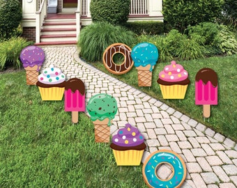 Sweet Shoppe Decorations - Outdoor Yard Party Decorations - Candy and Bakery Birthday Party Decor - Sweet Treat Baby Shower Lawn Art -10 Ct