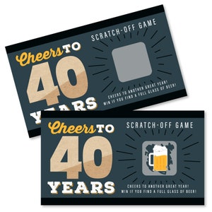 Cheers and Beers to 40 Years - 40th Birthday Party Game Scratch Off Cards - 22 Count
