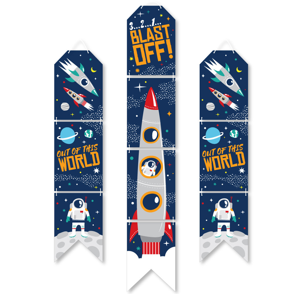 Blast off to Outer Space - Hanging Vertical Paper Door Banners - Rocket ...
