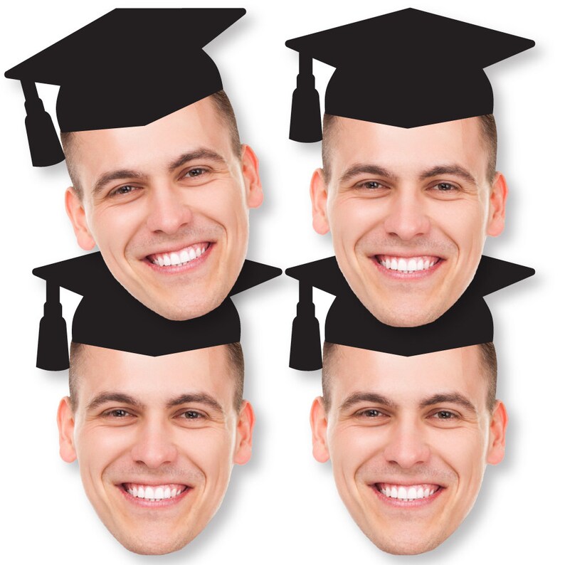 Set of 20 Grad Cap Fun Face Cutout Decorations DIY Custom Graduation Photo Head Cut Out Cut Out Essentials Upload 1 Photo