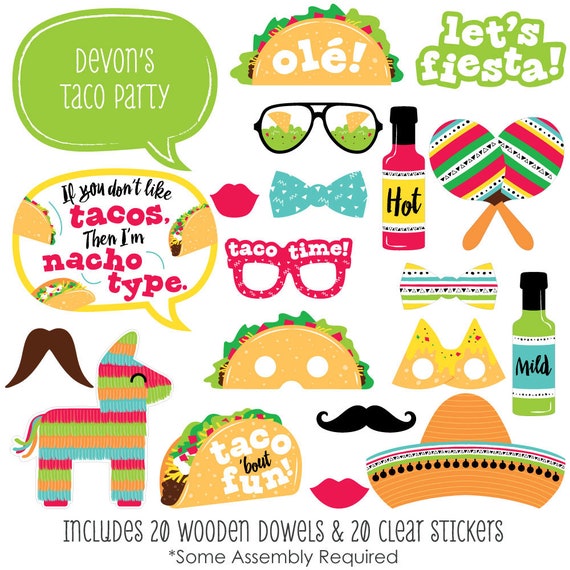Taco ‘Bout Fun - 20 Piece Mexican Fiesta Photo Booth Props Kit with Mustache, Hat, Bow Tie, Glasses and Custom Talk Bubble Il_570xn