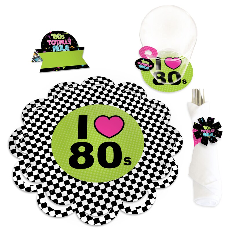 80s Retro Totally 1980s Party Paper Charger and Table Decorations Chargerific Kit Place Setting for 8 image 1