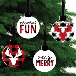 Prancing Plaid - Reindeer Holiday and Christmas Party Decorations - Christmas Tree Ornaments - Set of 12
