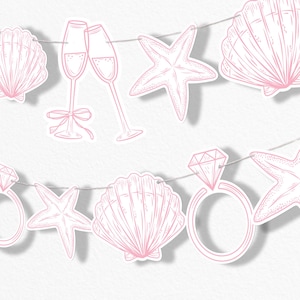 Last Toast on the Coast Banner, Beach Bridal or Bachelorette Party Decor, 30 Feet of Cord, 15 Double-Sided Bridal Shaped Pieces Pink