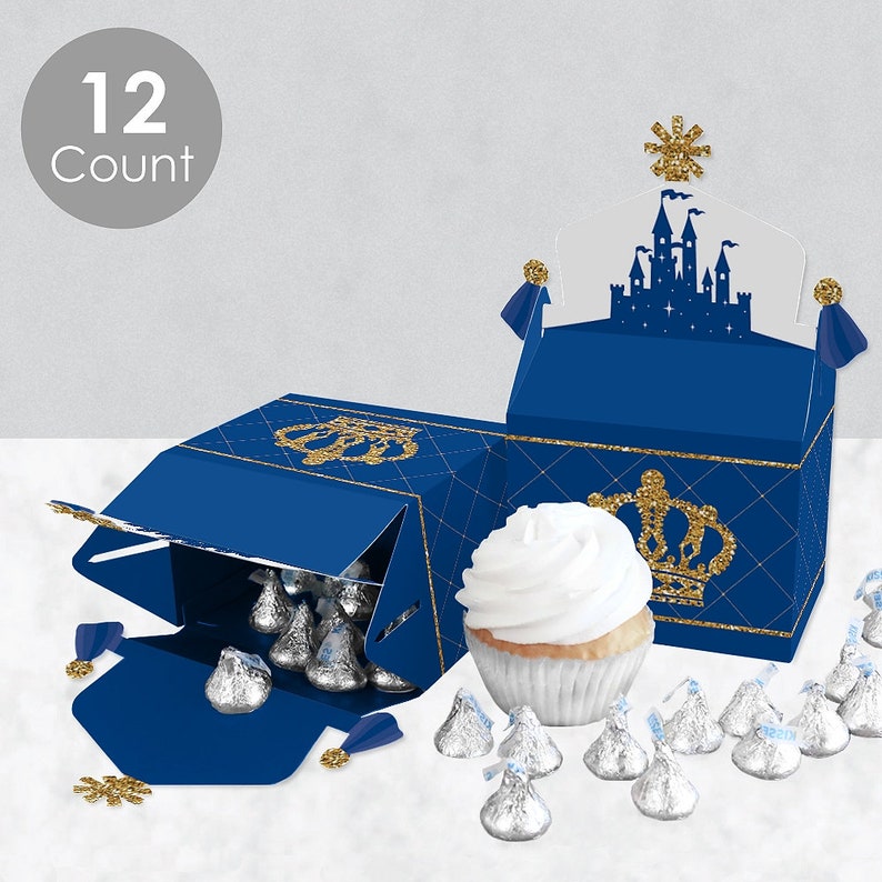 Royal Prince Charming Set of 12 Baby Shower or Birthday Party Goodie Gable Boxes Treat Box Party Favors