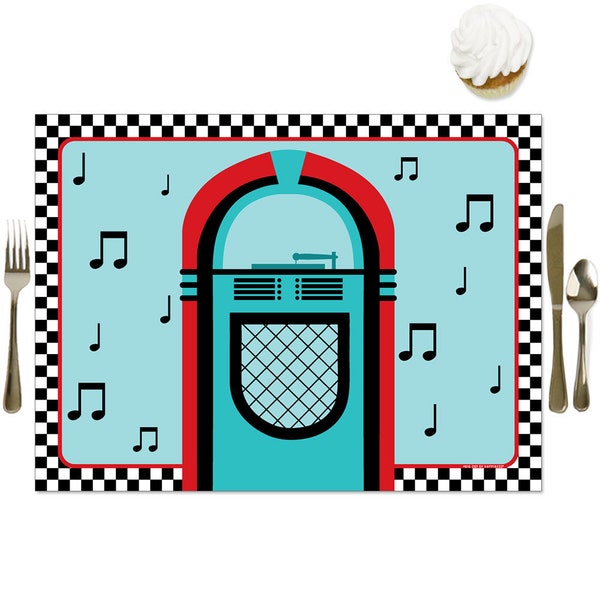 50’s Sock Hop - Party Table Decorations - 1950s Rock N Roll Party Placemats - Set of 16