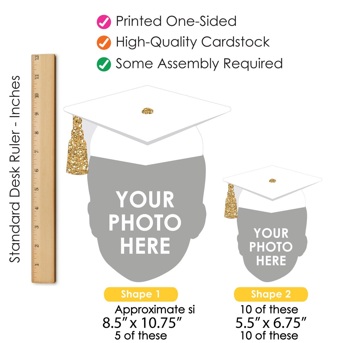 Grad Face Sticks White & Gold Grad Cap Custom Photo Centerpiece Sticks, Personalized ...