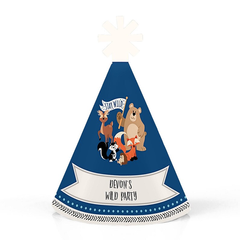 Stay Wild Small Little Woodland Birthday Party Hats Forest Animals Baby Shower Mini Hats 10 Ct Personalized Mini Cone Party Hats