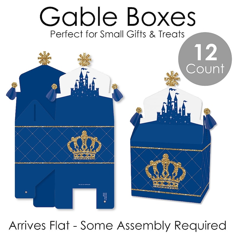 Royal Prince Charming Set of 12 Baby Shower or Birthday Party Goodie Gable Boxes Treat Box Party Favors