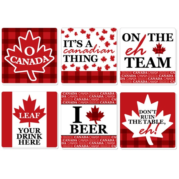 Canada Day - Funny Canadian Party Decorations - Drink Coasters - Set of ...