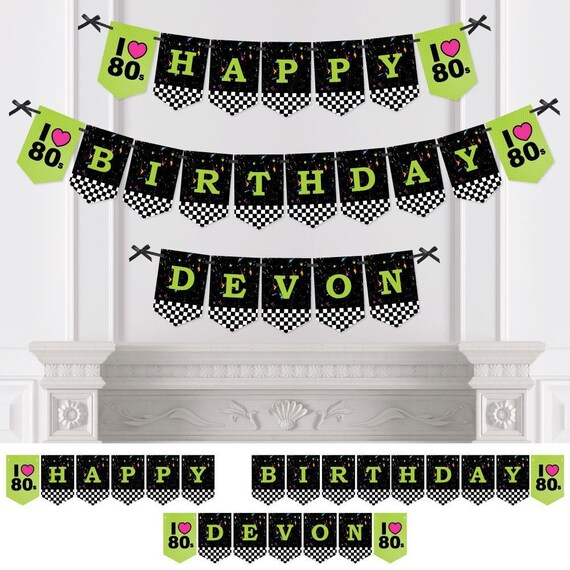 Personalized 80's Retro - Eighties - Custom 1980s Birthday Party Bunting Banner & Decorations - Happy Birthday Custom Name Banner Il_570xn