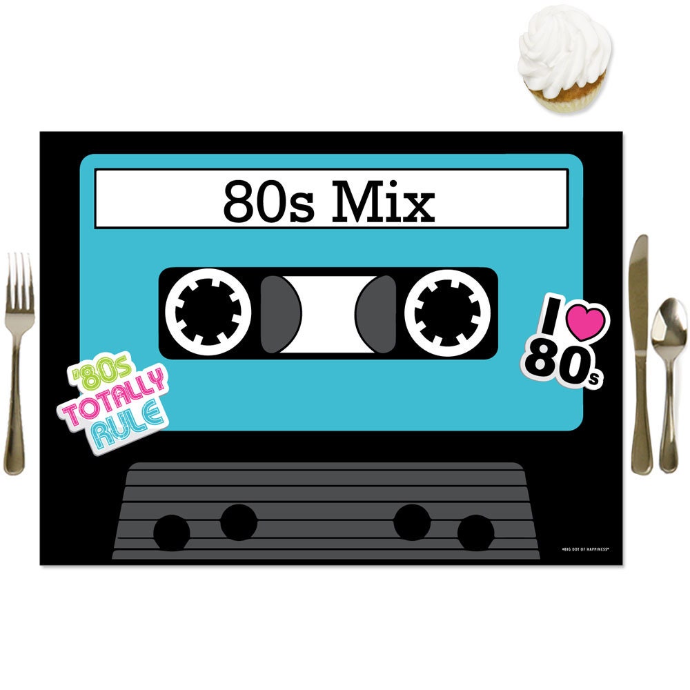80s Retro Party Table Decorations Totally 1980s Party Placemats Set of 16