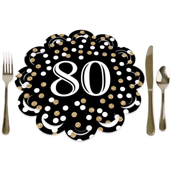 Adult 80th Birthday - Gold - Birthday Party Round Table Decorations - Paper Chargers - Place Setting For 12 Il_570xn
