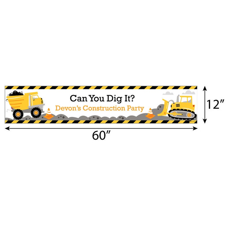 Dig It Construction Party Zone Personalized Baby Shower or Birthday Party Banner image 2