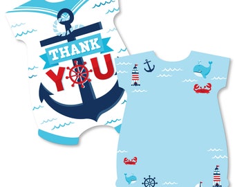 Ahoy It’s a Boy - Shaped Thank You Cards - Nautical Baby Shower Thank You Note Cards with Envelopes - Set of 12