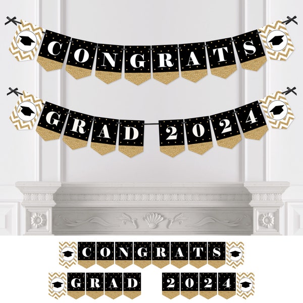 Gold Tassel Worth The Hassle - 2024 Graduation Party Bunting Banner - Gold Party Decorations - Congrats Grad 2024