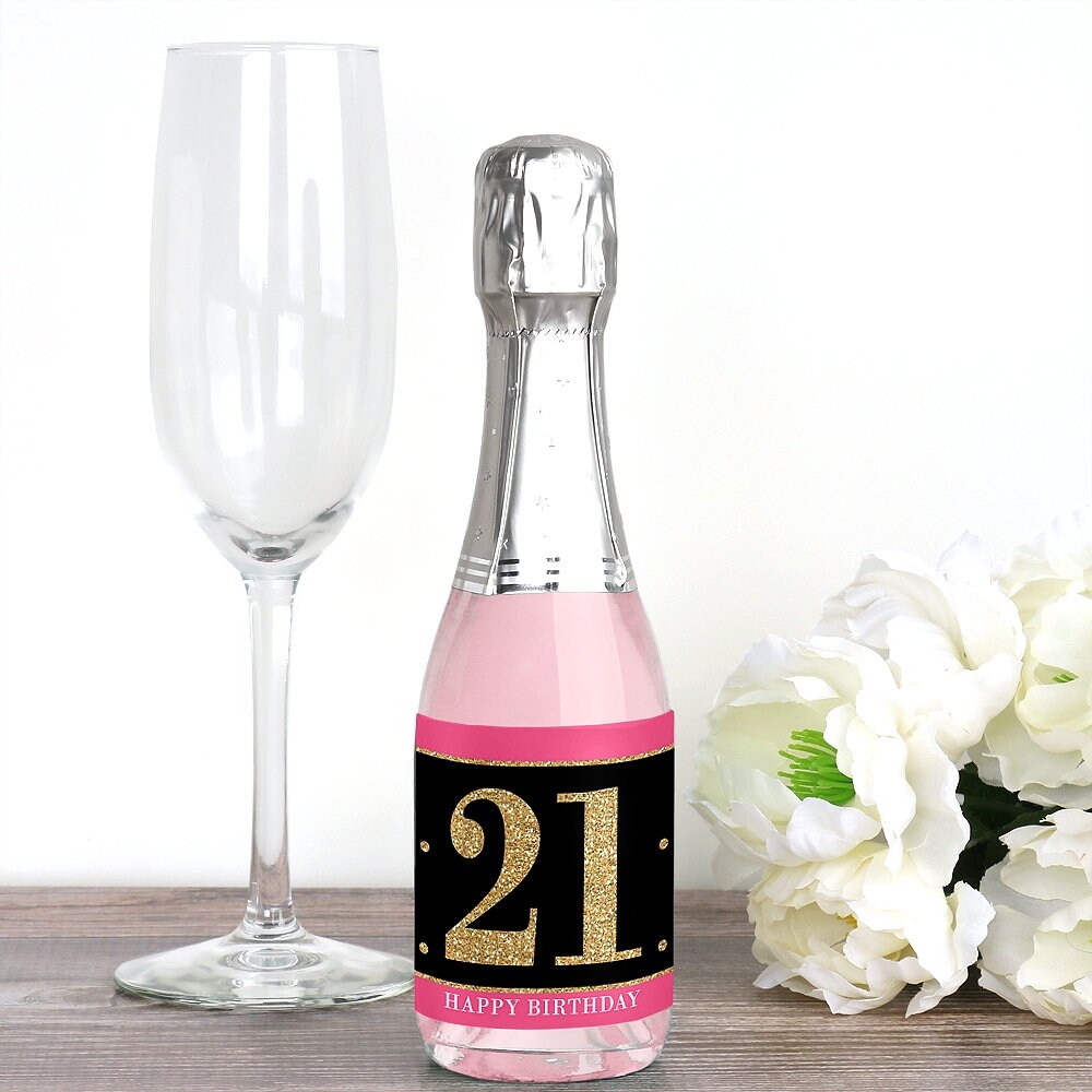 Finally 21 Girl - 21st Birthday Party - Mini Wine and Champagne Bottle ...