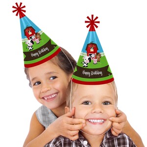 Farm Animals Party Cone Happy Birthday Party Hats for Kids and Adults Set of 8 Standard Size image 2