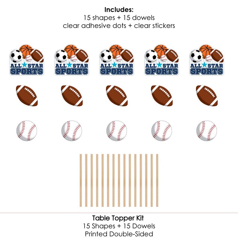 Centerpiece Sticks Sports Theme Birthday Party Supplies Win Set of 15 Fight Sports Baby Shower Table Toppers Sports Go