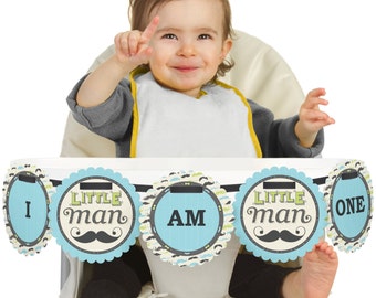 Dashing Little Man Mustache Party - 1st Birthday - I Am One - First Birthday High Chair Banner - First Birthday Party Decorations