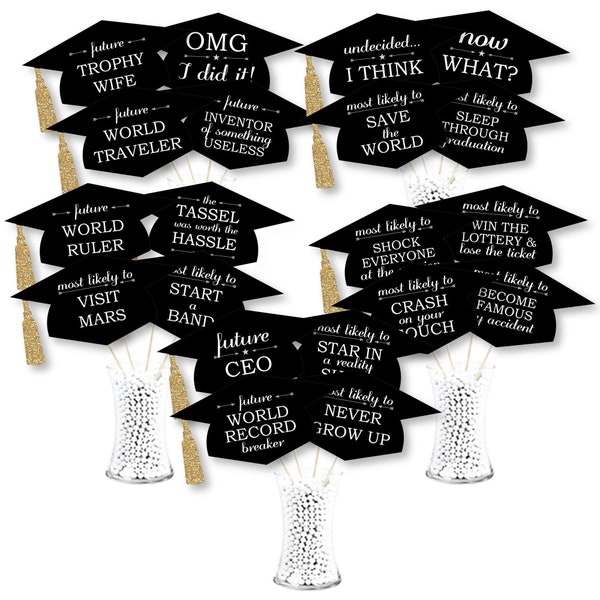 Hilarious Tassel Worth the Hassle - Gold - Graduation Party Photo Booth Props or Table Toppers - 20 Count