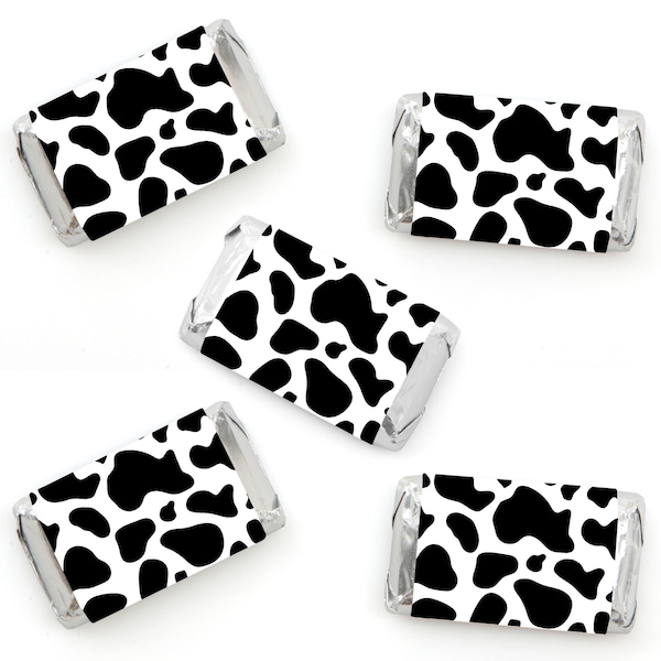 Cow Print - Mini Candy Bar Wrapper Stickers - Farm Animal Party Small Favors - 40 Count