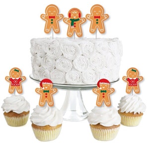 Gingerbread Christmas - Dessert Cupcake Toppers - Gingerbread Man Holiday Party Clear Treat Picks - Set of 24