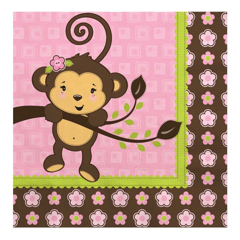 Pink Monkey Girl Luncheon Napkin Baby Shower Or Birthday Etsy
