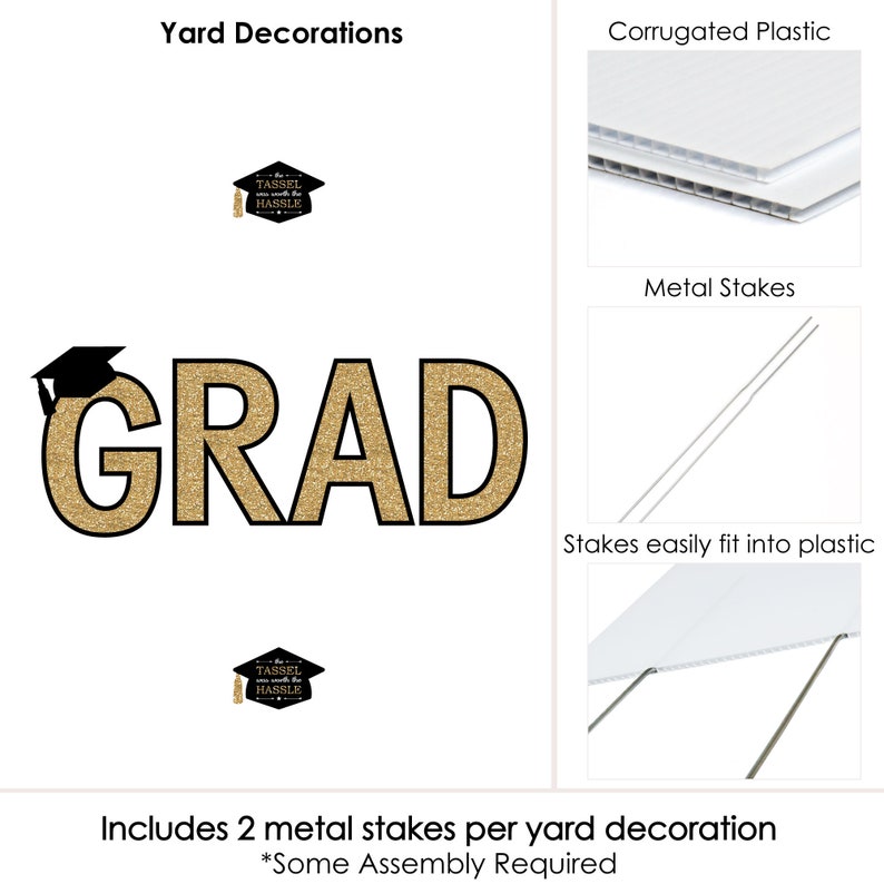Tassel Worth The Hassle Gold Yard Sign Outdoor Lawn Decorations Graduation Party Yard Signs GRAD image 4