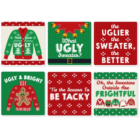 Ugly Sweater - Funny Holiday and Christmas Party Decorations - Drink Coasters - Set of 6 Il_570xn