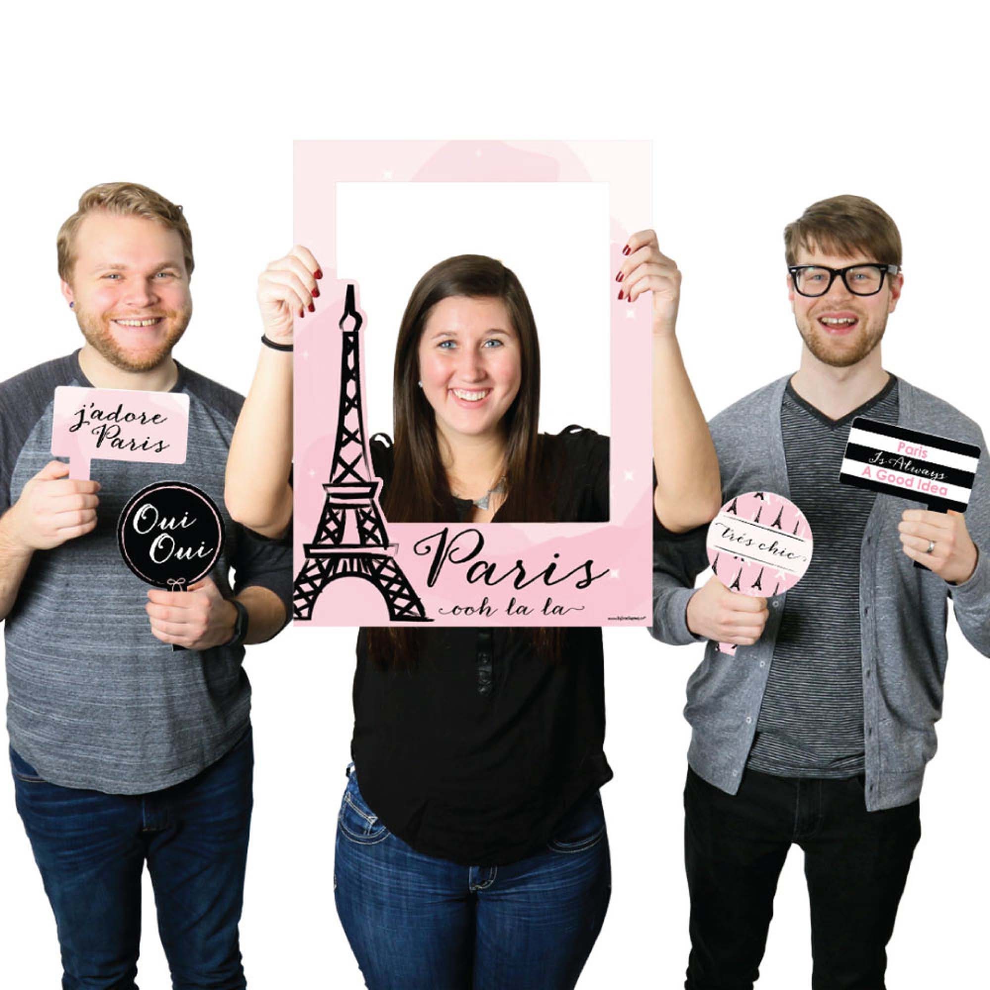 Paris Ooh La La Paris Themed Party Selfie Photo Booth Picture Frame and Props Printed on Sturdy Material